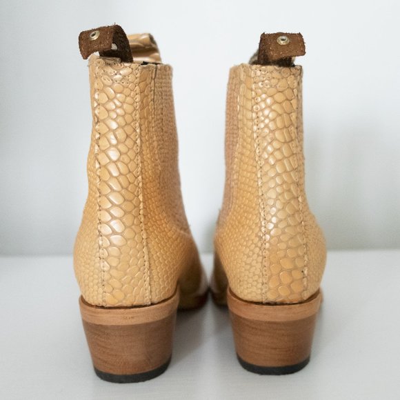 Freebird by Steven Faith Golden Yellow Snakeskin Cowboy Leather Ankle Boots - Picture 7 of 8